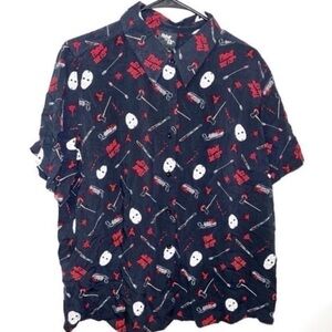 Friday the 13th Jason mask button down shirt